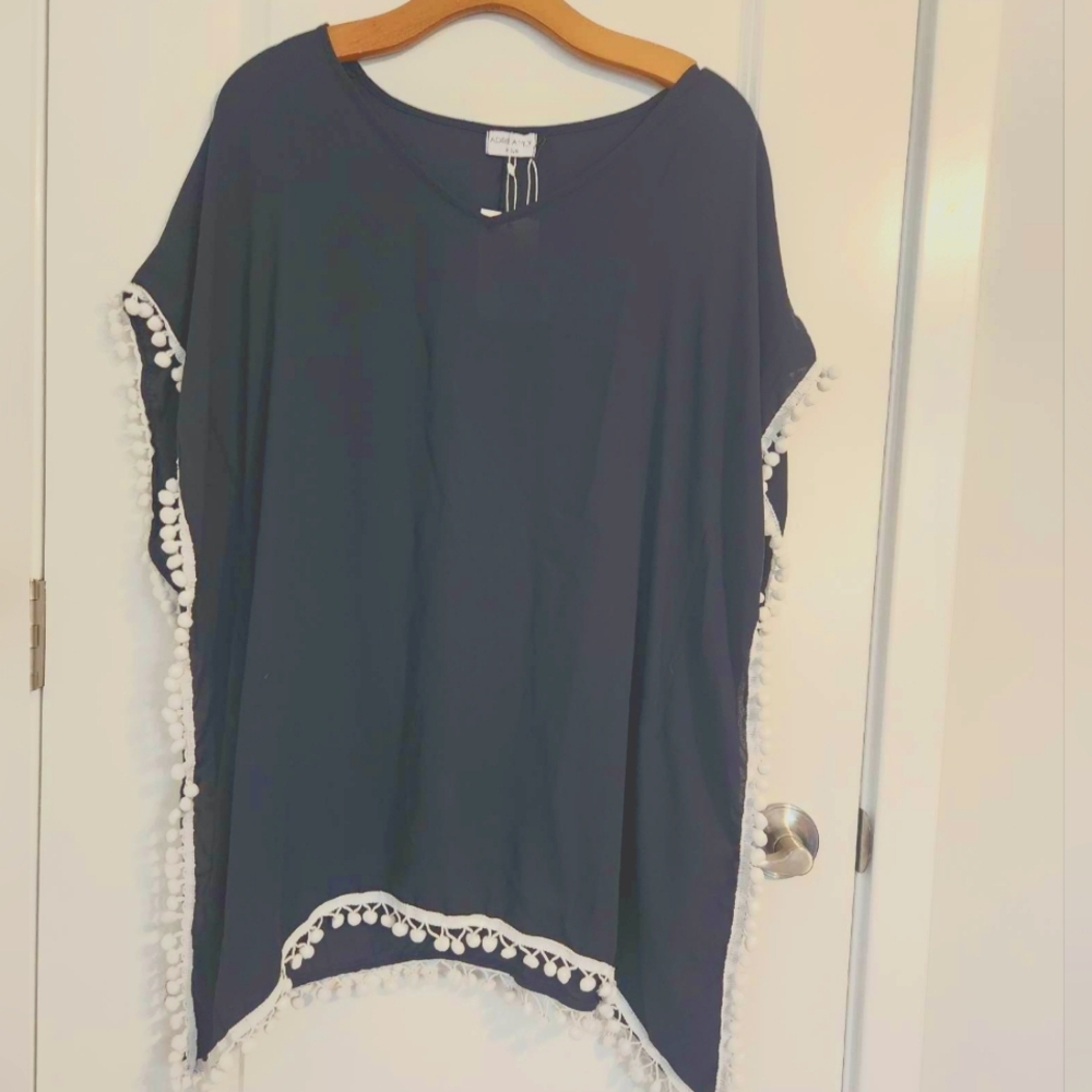 Adreamly Swim Dark Navy Cover up with white ball tassels sz xs/s